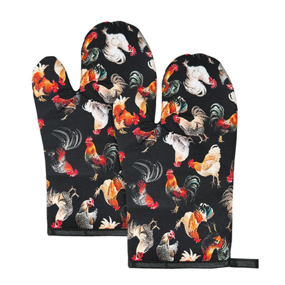 2Pcs Boho Floral Cotton Oven Mitts Heat Resistant Kitchen Gloves with Loop