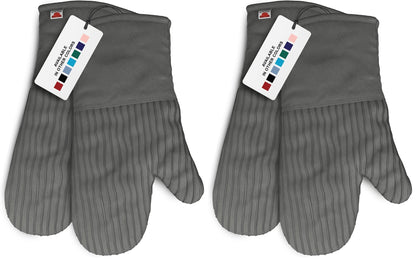 Silicone Oven Mitts - Gray Set of 2-12.5" - Heat Resistant to 536 F / 280 C Kitchen Gloves - Professional Grade Protection Hot Cooking Baking