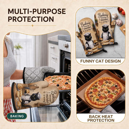 Funny Cat Oven Mitts Heat Resistant, Funny Kitchen Mitts Set, 1 Pair Cooking Baking Mitts, Cat Lover Gifts for Women Chef Cooks Mom, Whimsical Kitchen Decor Gifts