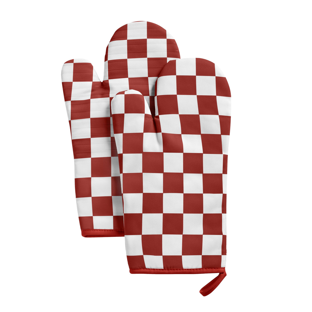 Ohocut Red Checkered Oven Mitts Heat Resistant, Vintage Retro Checkerboard Cute Oven Mitts, Non-Slip Silicone Kitchen Oven Gloves, 2-Pack Set, 7''x13''
