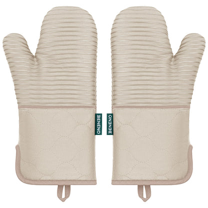 Beneno Heat Resistant 500°F Kitchen Oven Mitts 2-Pack, 7.5"x14.3", Gray