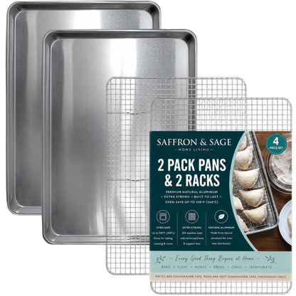 Commercial Quality Cookie Sheet Pan - 2 Pack Aluminum Half Sheet Baking Pan by Saffron & Sage Home Living - This 18x13 Rimmed Baking Sheet Set is Rust & Warp Resistant, Heavy Duty, of Thick Gauge