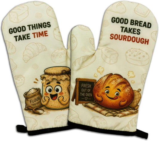 Cute Sourdough Oven Mitts Set of 2 - Heat Resistant Baking Mitts