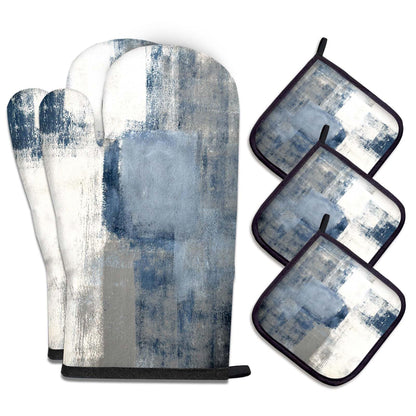 MCALK 5 Pcs Orange Oven Mitts and Pot Holders Sets, Beige Oven Gloves and Hot Pads for Kitchen Cooking, Abstract Modern Art Oven Mitt Potholder is Both Functional and Decorative