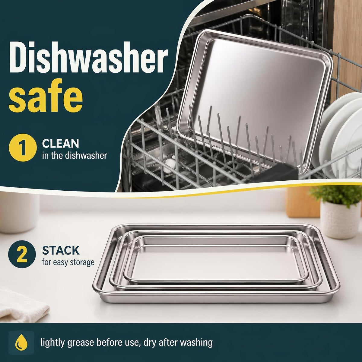 Stainless Steel Cookie Sheet Set of 3, 9/12/16" Baking Sheet Pans