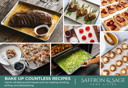 Commercial Quality Cookie Sheet Pan - 2 Pack Aluminum Half Sheet Baking Pan by Saffron & Sage Home Living - This 18x13 Rimmed Baking Sheet Set is Rust & Warp Resistant, Heavy Duty, of Thick Gauge