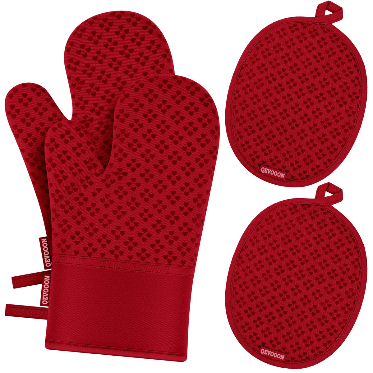 Oven Mitts and Pot Holders 4 Sets, Heat Resistant 500 ℉ Oven Mitt and Pot Holder,Oven Glove&Potholders with Non-Slip Silicone Surface,Kitchen Essentials for Cooking/Baking/BBQ-Grey