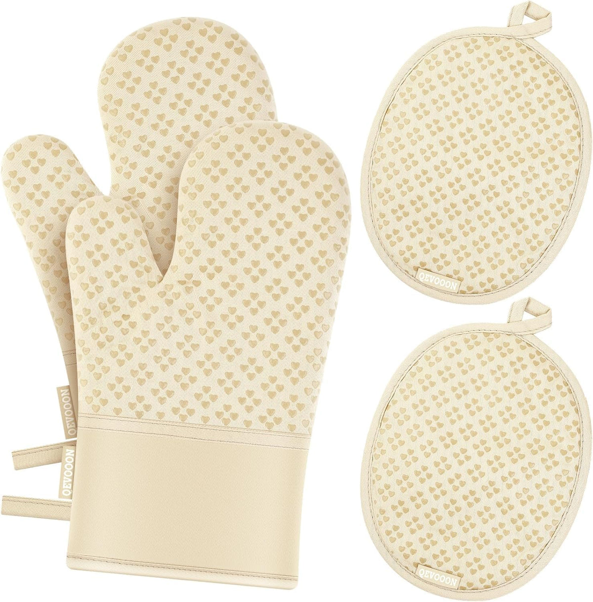 Oven Mitts and Pot Holders 4 Sets, Heat Resistant 500 ℉ Oven Mitt and Pot Holder,Oven Glove&Potholders with Non-Slip Silicone Surface,Kitchen Essentials for Cooking/Baking/BBQ-Grey