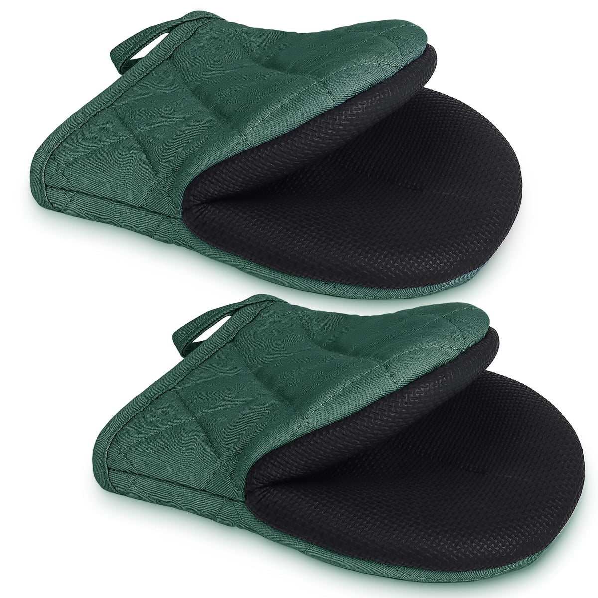 1 Pair Short Oven Mitts - Silicone Kitchen Oven Gloves High Heat Resistant 500℉, Mini Oven Mits with Non-Slip Grip Surfaces and Hanging Loop for BBQ, Baking, Cooking and Grilling (Black)