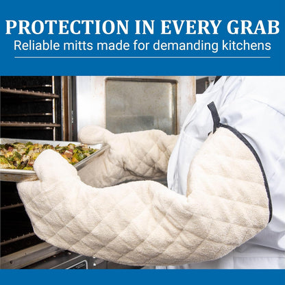 Terry Oven Mitts, San Jamar, Professional Grade, 500°F, 24", Pair, Natural