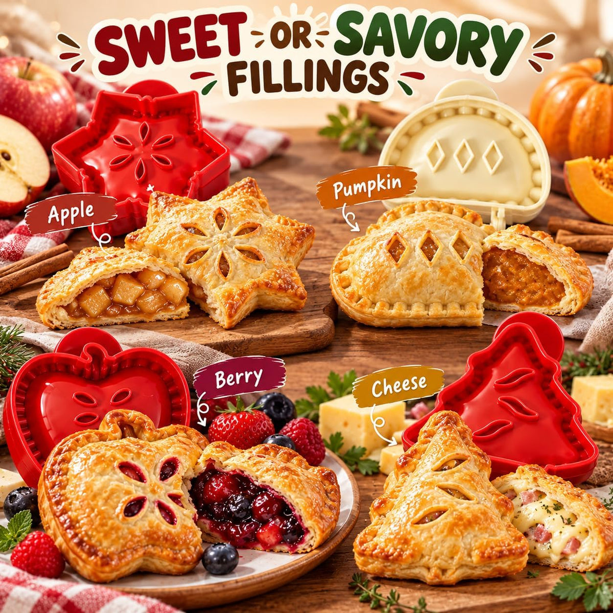 9 Pack Mini Pie Molds Set, ABS+PP Hand Pie Press Molds for Holiday Baking