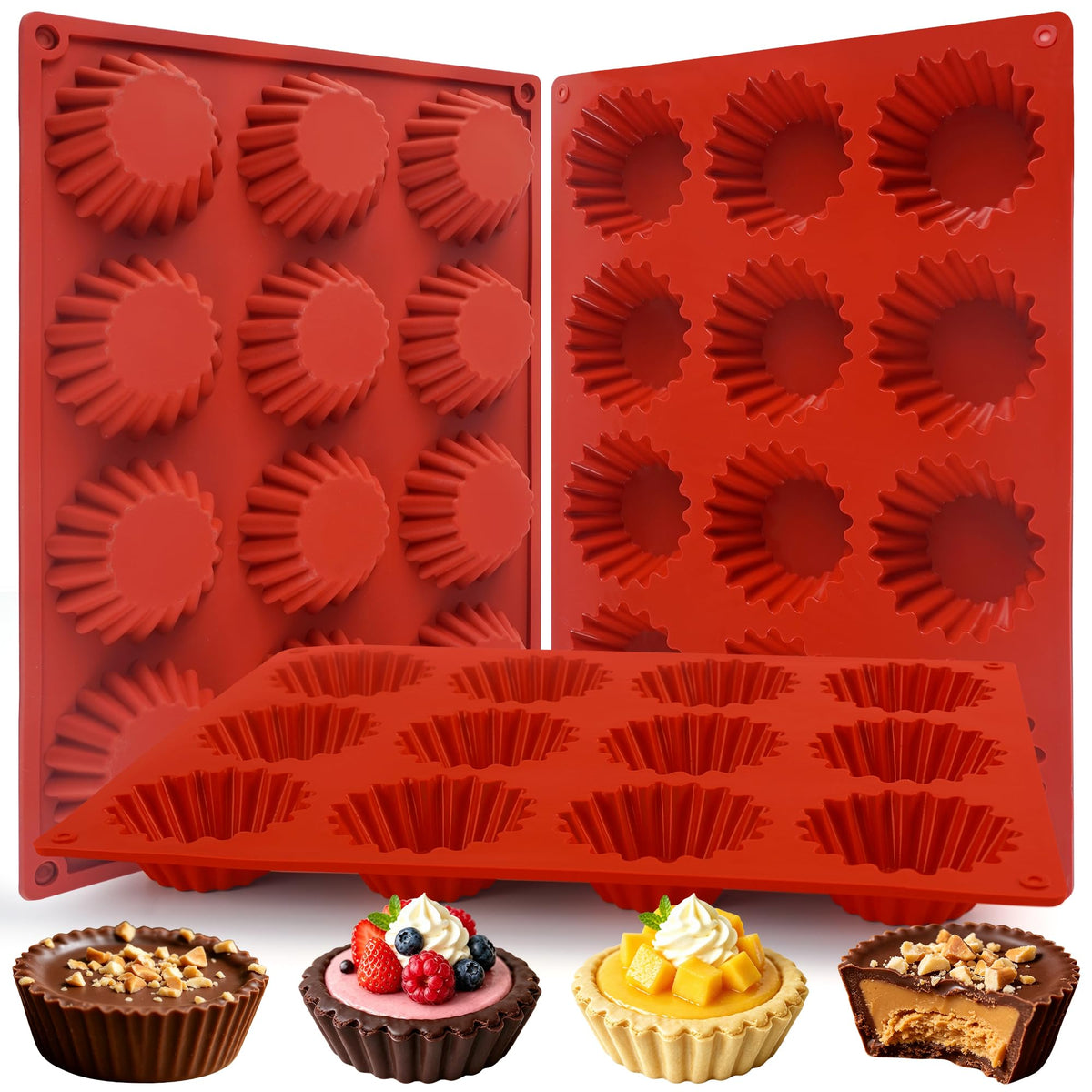 3Pcs Silicone Granola Bar Mold, 12-Cavity Rectangle Silicone Chocolate Bar Mold for Baking Chocolate Bars, Non-stick Candy Chocolate Bar Mold for Truffle, Ganache, Cheesecake, Butter