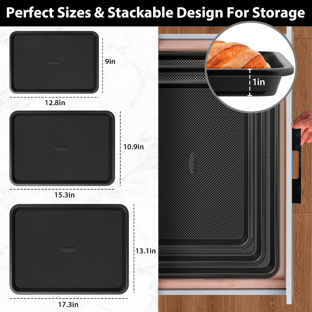 Nonstick Baking Sheet Set with Cooling Rack, 4-Piece Cookie Sheets for Baking, 0.8mm Heavy Duty Carbon Steel Oven Pans, Ceramic Coated Half Sheet, Jelly Roll Pan & Quarter Sheet, PFOA/PTFE Free