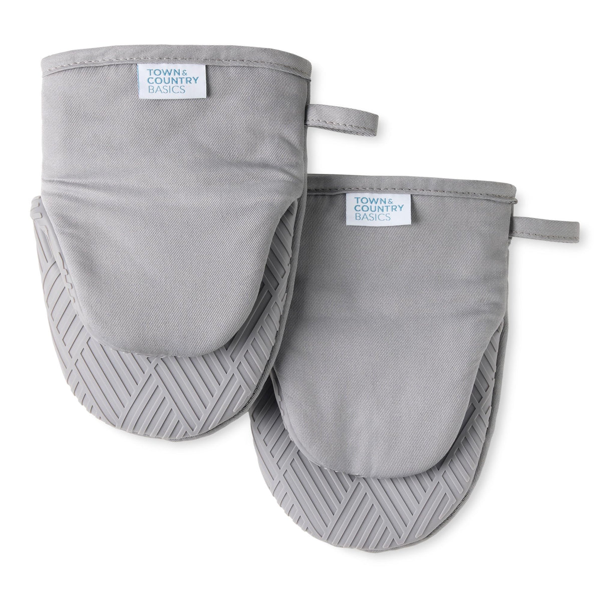 Town & Country Basics Basketweave Soft Silicone Mini Oven Mitt 2-Pack Set, Heat Resistant up to 500F, Flexible Silicone, Non-Slip Grip, Beige, 5.5"x8"