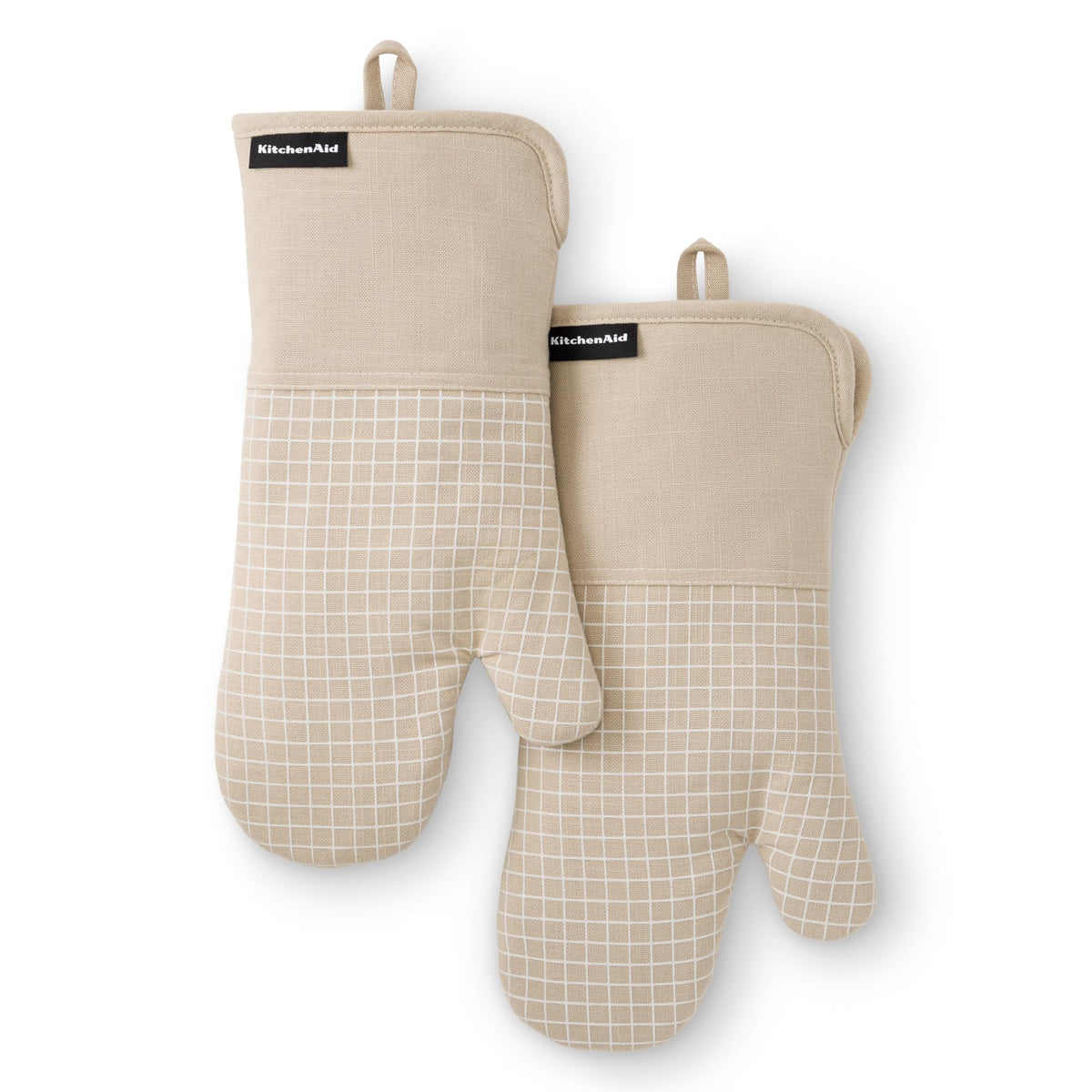 KITCHENAID Gourmet Series Gridlines Oven Mitts 2-Pack Set, Heat Resistant up to 600°F, Soft Silicone Grip, Magnetic Cuff, Ink Blue, 7"x14"
