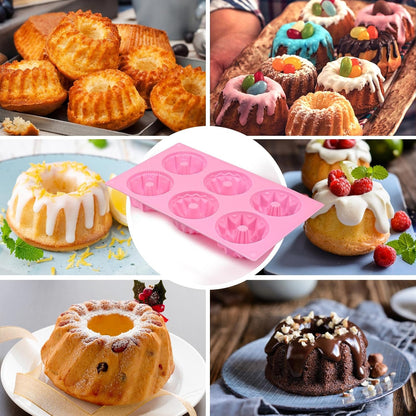 HUAKENER 2 Pcs Mini Fluted Cake Pan, 6-Cavity Fluted Tube Cake Pan
