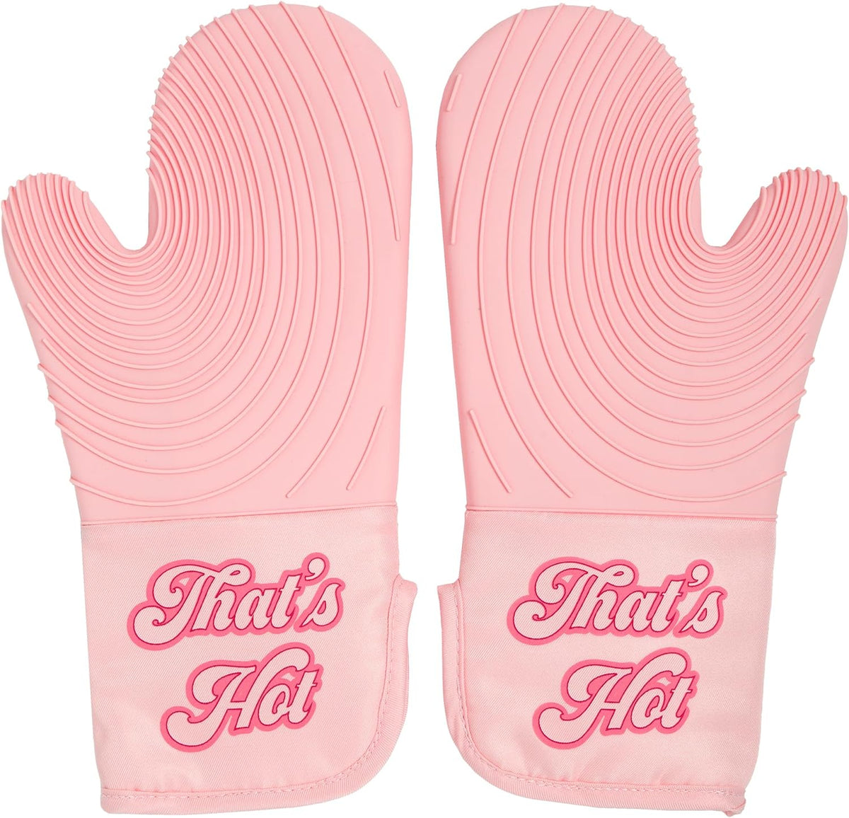 Paris Hilton Oven Mitt Set with Iconic That's HOT Design, Heat Resistant Pot Holders Featuring Non-Slip Textured Silicone Grips, 2-Piece Set, Pink