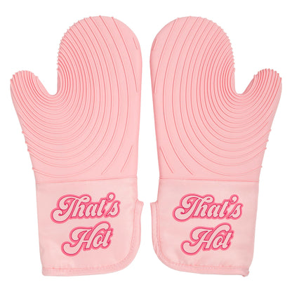 Paris Hilton Oven Mitt Set with Iconic That's HOT Design, Heat Resistant Pot Holders Featuring Non-Slip Textured Silicone Grips, 2-Piece Set, Pink