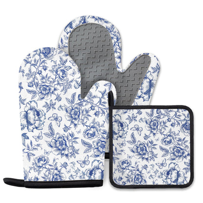 Black Cat Oven Mitts and Pot Holders Sets 3PCS, Cat Silicone Heat Resistant Oven Mitts Birthday Gifts for Cats Lover, Cute Cats Pot Holder Non-Slip Silicone Oven Gloves for Mom Wife Sister BFF