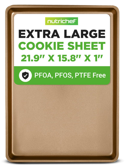 NutriChef 2-Piece XL Mega Cookie Sheet Baking Pans Set - 22" x 16" Extra Large Nonstick Carbon Steel Oven Baking Tray Pans, Stackable Bakeware, Black - NCLGBP16