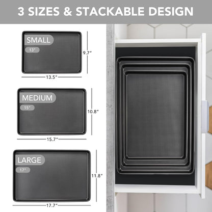 Tiawudi Baking Sheet Pan Set, 0.8mm Thick Heavy Duty Cookie Sheet with Diamond Texture Pattern, Nonstick Baking Tray for Oven, Carbon Steel Half, Jerry Roll Pan, Set of 3