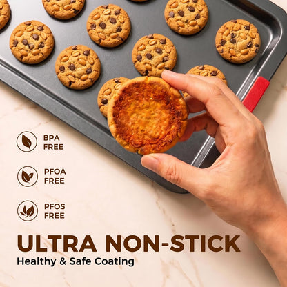 Kikcoin Nonstick Cookie Sheets for Baking, Set of 3, Carbon Steel, Gray