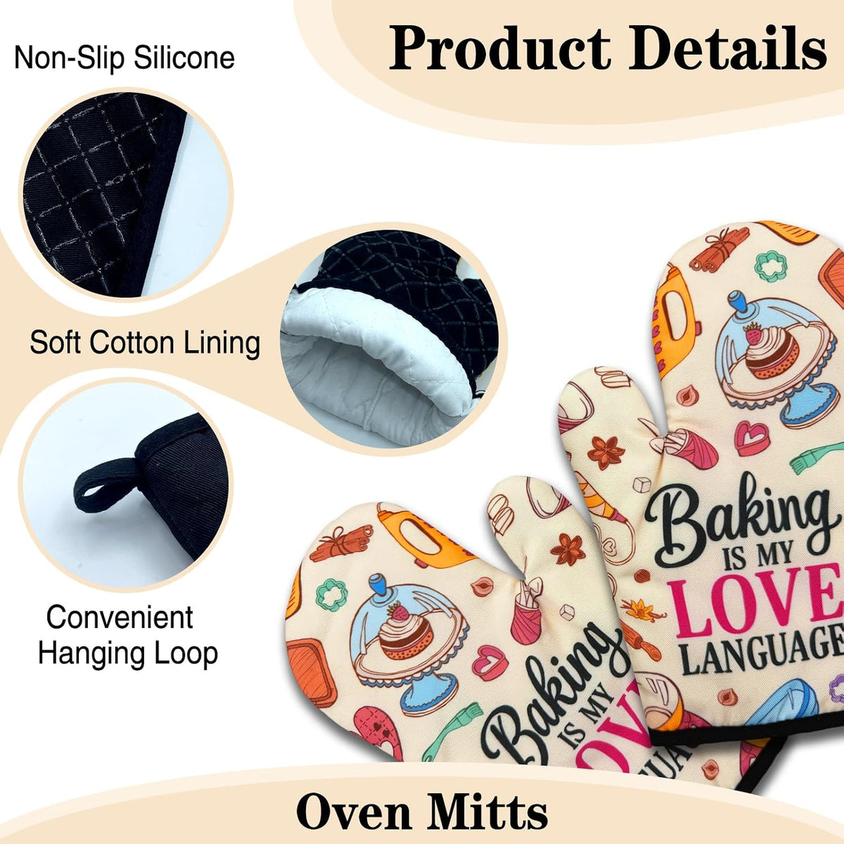 Baking Oven Mitts, Fun Heat Resistant Kitchen Gloves, Baker Gifts