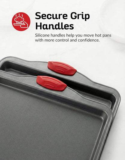 Premium Nonstick Baking Sheet Pans – Set of 3, Heavy-Gauge Carbon Steel, Warp, Dent, and Rust-Resistant – Gourmet Rimmed Half Cookie Sheet Trays, Non-Toxic for Exceptional Baking Performance