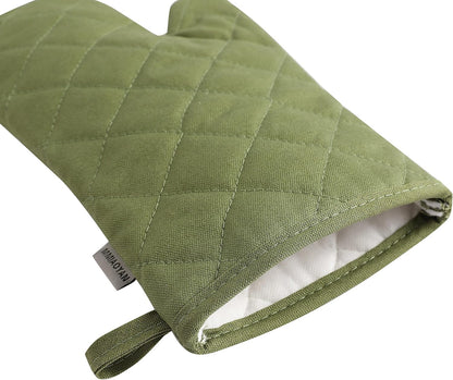 Oven Mitts and Pot Holders 4 pcs Set,High Heat Resistant 500 Degree Extra Thicken Long Kitchen Cotton Oven Glove for Cooking (12 Inch,Green)
