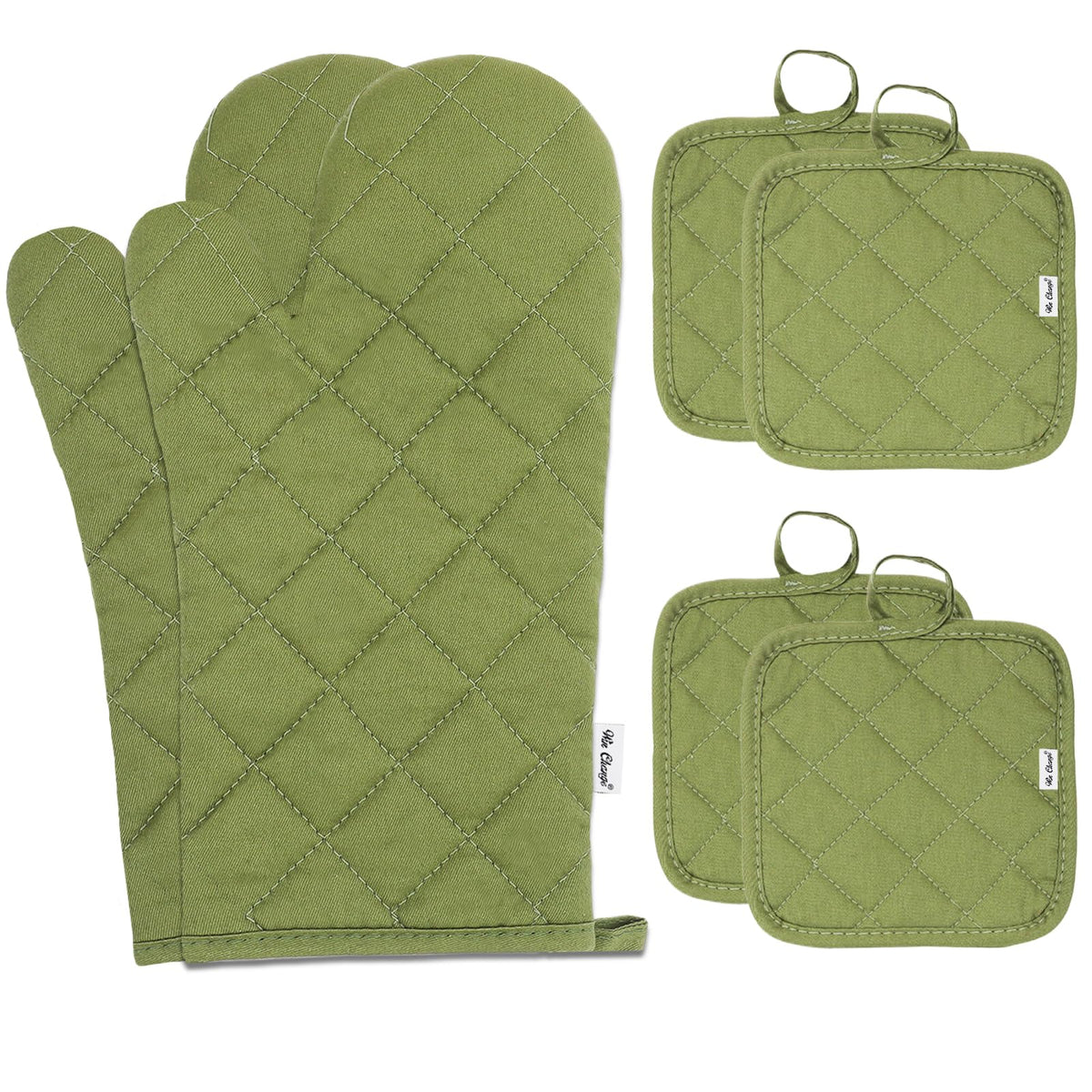 Oven Mitts and Pot Holders Sets,6 Pcs Oven Mitts and Potholders with Recycled Cotton High Heat Resistant Extra Thick Long Oven Mitts for Cooking(Black)