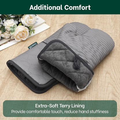 Beneno Heat Resistant 500°F Kitchen Oven Mitts 2-Pack, 7.5"x14.3", Gray