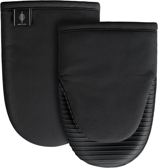 BONTHEE Mini Oven Mitts Silicone Oven Mitts Heat Resistant - Black