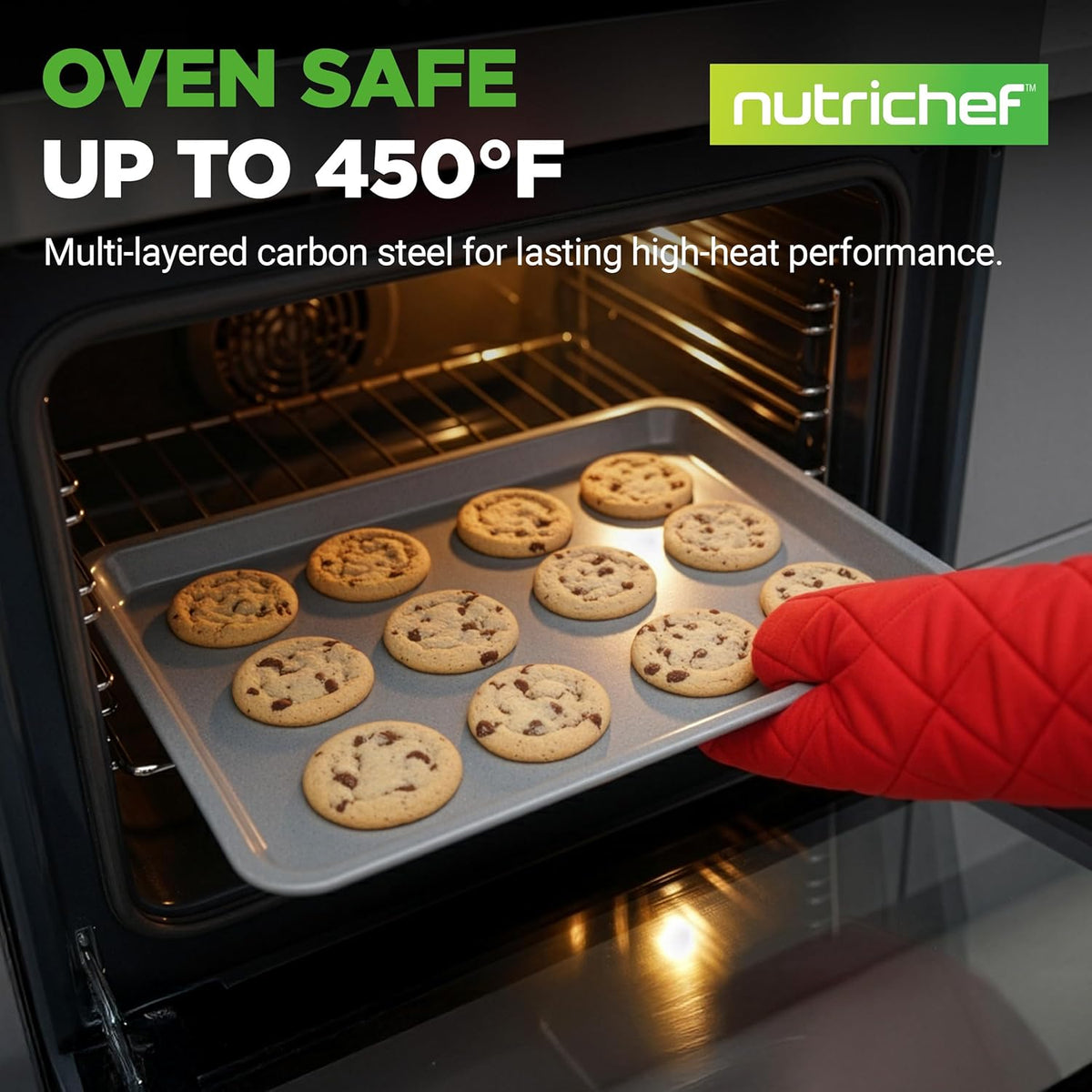 NutriChef 2-Piece Large & Medium Cookie Sheets for Baking - Non Stick Baking Sheet for Cookies, Sheet Cakes & Roasting - Dishwasher Safe - Gray