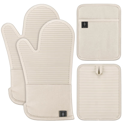 BONTHEE Oven Mitts and Pot Holders 4pcs Set, Silicone Kitchen Mitts - Green