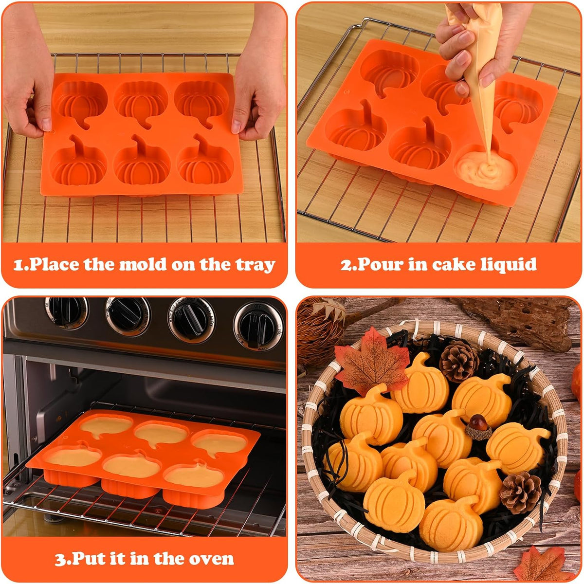 WMKGG 3 Pack Pumpkin Silicone Mold, 6-Cavity Pumpkin Cake Pan