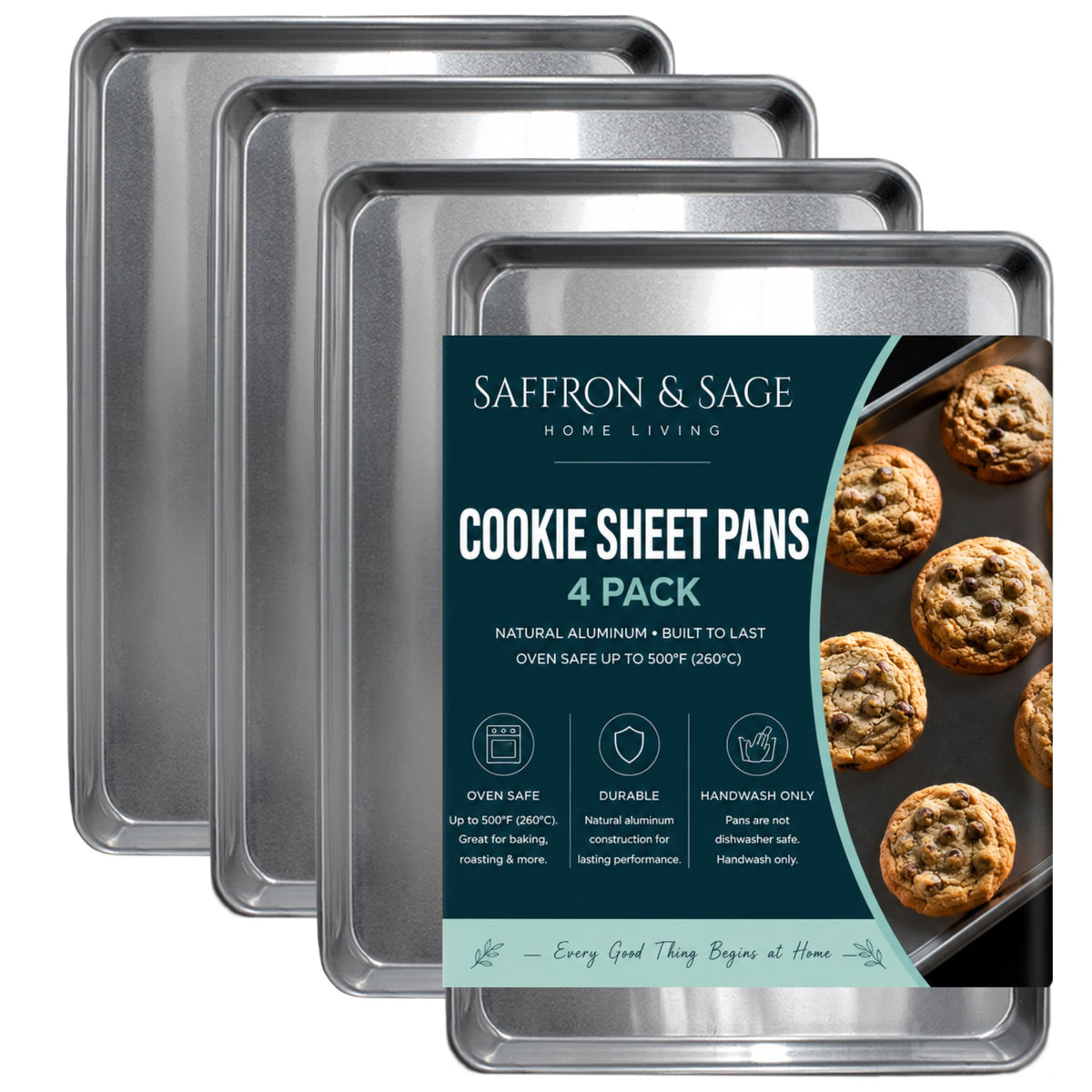 Commercial Quality Cookie Sheet Pan - 2 Pack Aluminum Half Sheet Baking Pan by Saffron & Sage Home Living - This 18x13 Rimmed Baking Sheet Set is Rust & Warp Resistant, Heavy Duty, of Thick Gauge