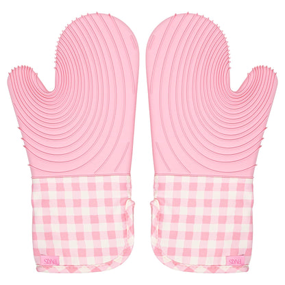 Paris Hilton Oven Mitt Set with Iconic That's HOT Design, Heat Resistant Pot Holders Featuring Non-Slip Textured Silicone Grips, 2-Piece Set, Pink