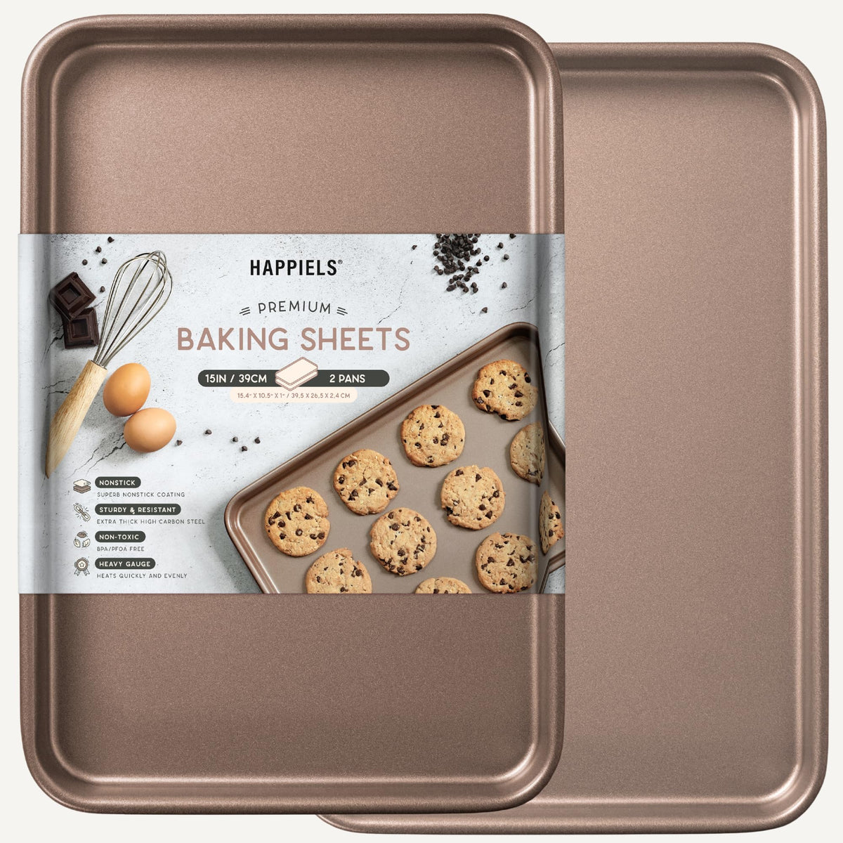 HAPPIELS 13 x 18 inch Nonstick Half Sheet Pan 2-Pack, PFOA & BPA Free