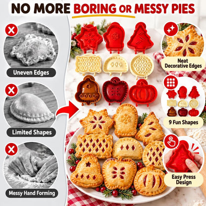 9 Pack Mini Pie Molds Set, ABS+PP Hand Pie Press Molds for Holiday Baking