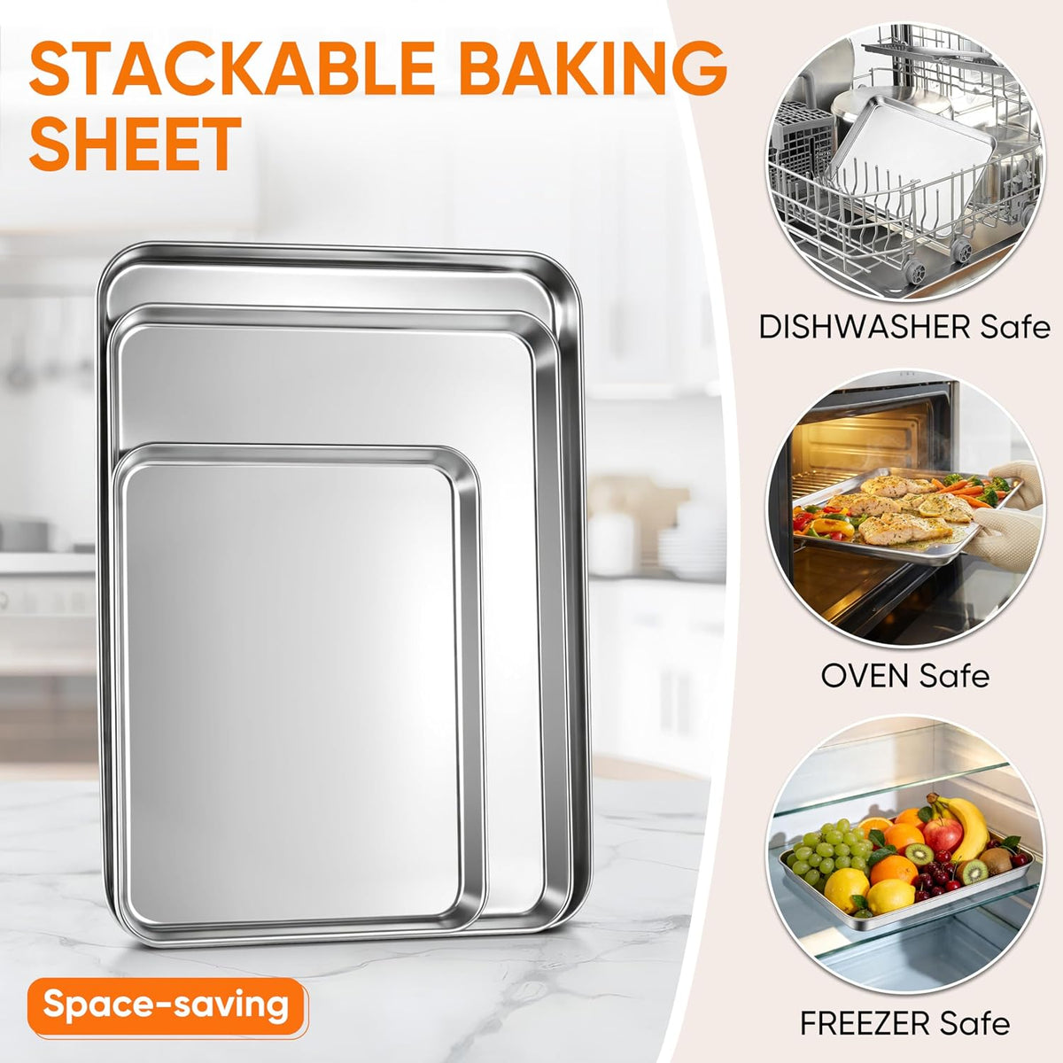 LIANYU Baking Sheet Pans, Half Sheet/Jelly Roll/Quarter Sheet, 3 Pack