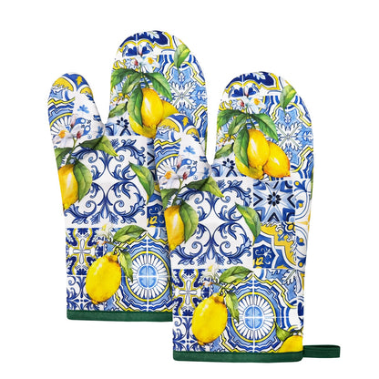 2Pcs Boho Floral Cotton Oven Mitts Heat Resistant Kitchen Gloves with Loop