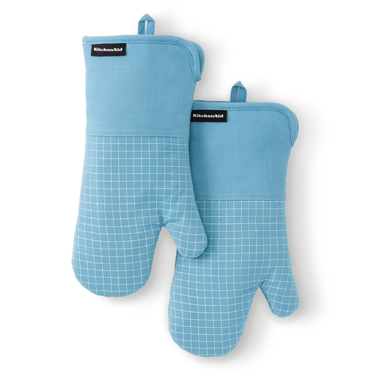 KITCHENAID Gourmet Series Gridlines Oven Mitts 2-Pack Set, Heat Resistant up to 600°F, Soft Silicone Grip, Magnetic Cuff, Ink Blue, 7"x14"