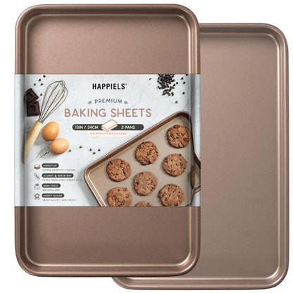 HAPPIELS 13 x 18 inch Nonstick Half Sheet Pan 2-Pack, PFOA & BPA Free