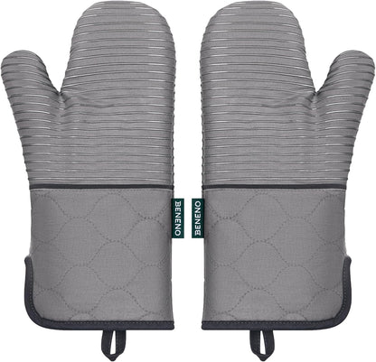 Beneno Heat Resistant 500°F Kitchen Oven Mitts 2-Pack, 7.5"x14.3", Gray
