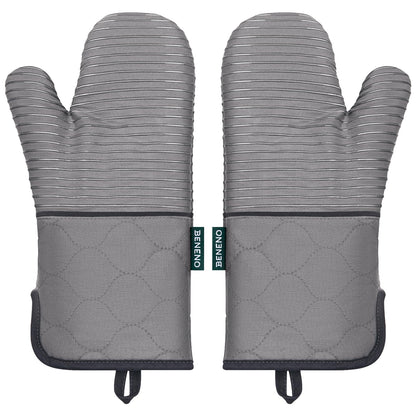 Beneno Heat Resistant 500°F Kitchen Oven Mitts 2-Pack, 7.5"x14.3", Gray