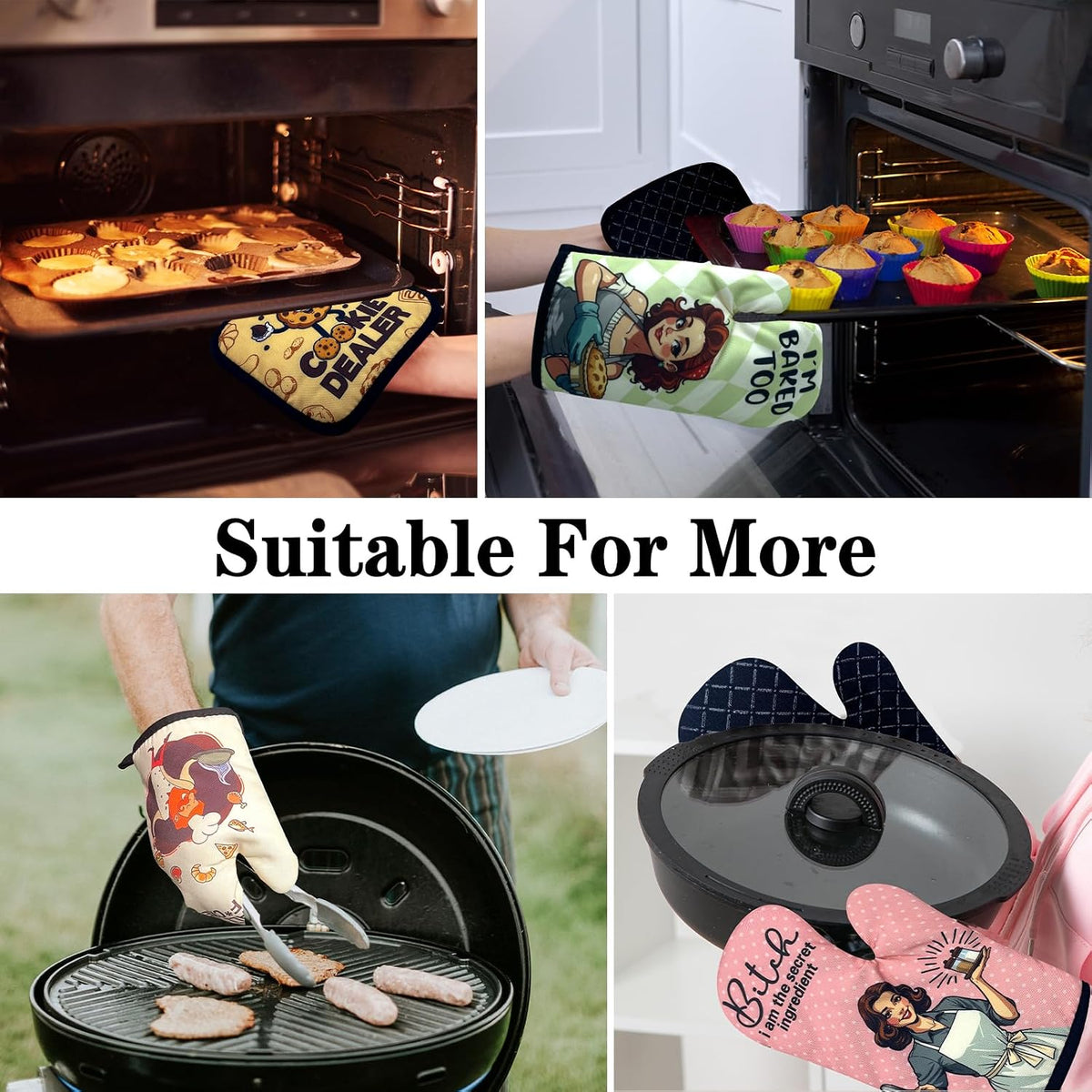 Baking Oven Mitts, Fun Heat Resistant Kitchen Gloves, Baker Gifts