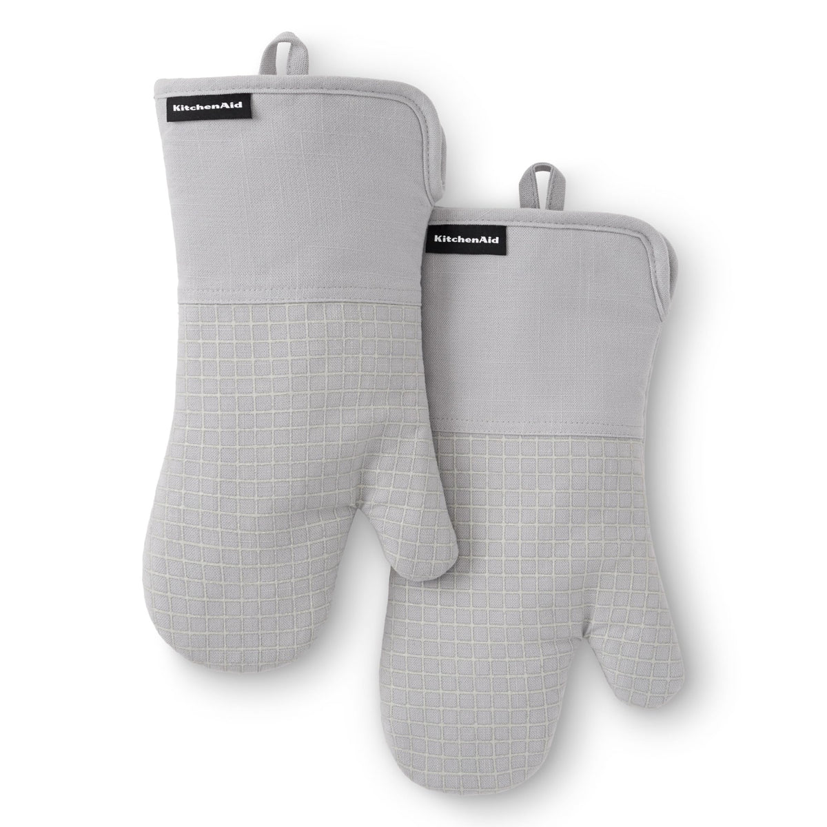 KITCHENAID Gourmet Series Gridlines Oven Mitts 2-Pack Set, Heat Resistant up to 600°F, Soft Silicone Grip, Magnetic Cuff, Ink Blue, 7"x14"