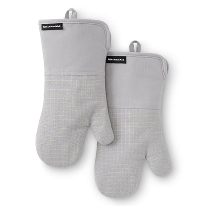 KITCHENAID Gourmet Series Gridlines Oven Mitts 2-Pack Set, Heat Resistant up to 600°F, Soft Silicone Grip, Magnetic Cuff, Ink Blue, 7"x14"