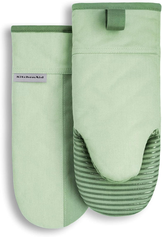 KitchenAid Beacon Two-Tone Non-Slip Oven Mitt Set, Pistachio/Graphite Green, 5.75"x13", 2 Piece