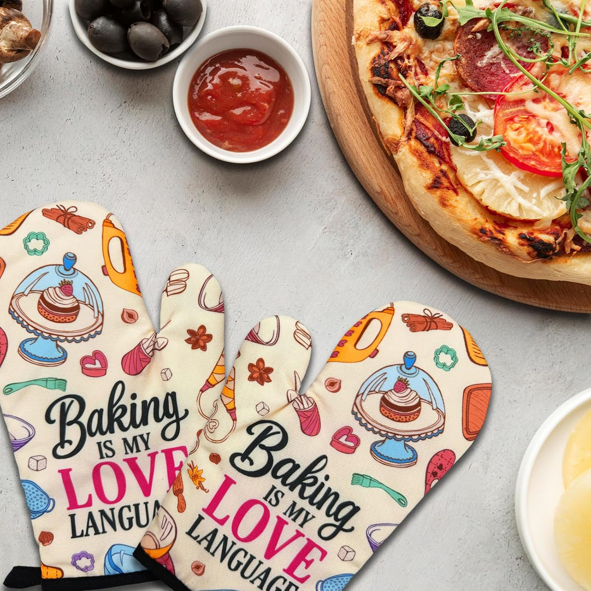 Baking Oven Mitts, Fun Heat Resistant Kitchen Gloves, Baker Gifts